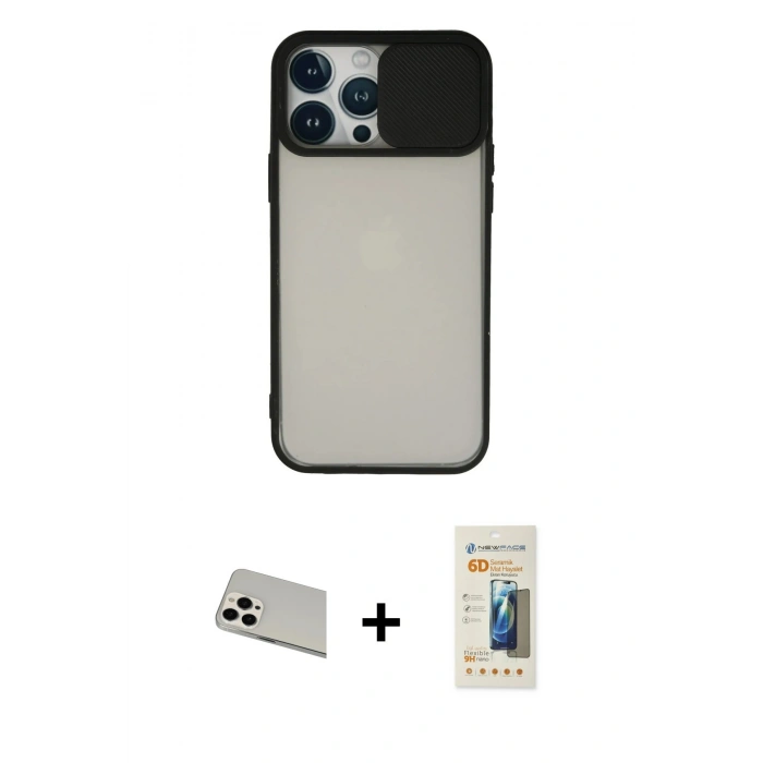 MARSİLYAN™- iPhone 13 Pro Max Kılıf Vadi Çizgi - Siyah 6D Mat Seramik Hayalet Nano Ekran Koruyucu + Rainbow Kamera Lens Koruma Cam - BZ