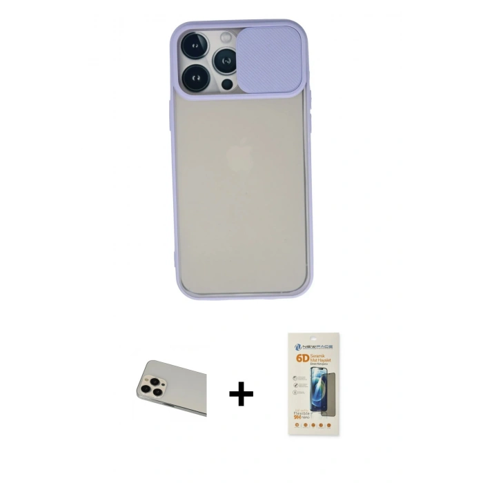 MARSİLYAN™- iPhone 13 Pro Max Kılıf Vadi Çizgi - Siyah 6D Mat Seramik Hayalet Nano Ekran Koruyucu + Rainbow Kamera Lens Koruma Cam - REGD