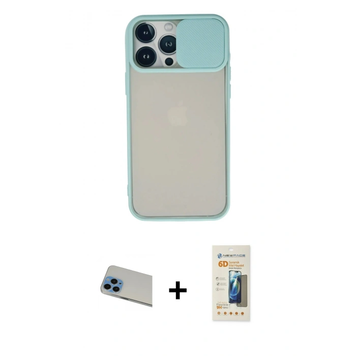 MARSİLYAN™- iPhone 13 Pro Max Kılıf Vadi Çizgi - Siyah 6D Mat Seramik Hayalet Nano Ekran Koruyucu + Rainbow Kamera Lens Koruma Cam - MI