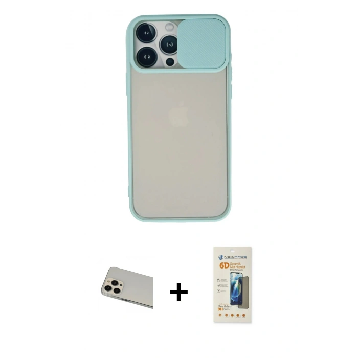 MARSİLYAN™- iPhone 13 Pro Max Kılıf Vadi Çizgi - Siyah 6D Mat Seramik Hayalet Nano Ekran Koruyucu + Rainbow Kamera Lens Koruma Cam - REGD