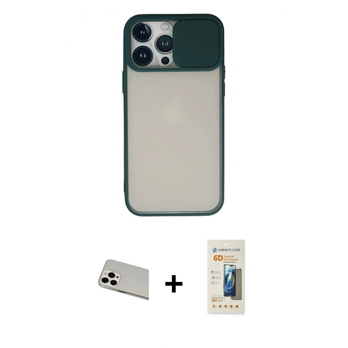 MARSİLYAN™- iPhone 13 Pro Max Kılıf Vadi Çizgi - Siyah 6D Mat Seramik Hayalet Nano Ekran Koruyucu + Rainbow Kamera Lens Koruma Cam - BZ