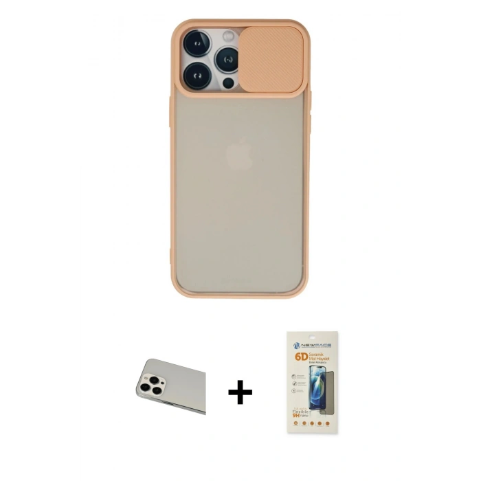 MARSİLYAN™- iPhone 13 Pro Max Kılıf Vadi Çizgi - Siyah 6D Mat Seramik Hayalet Nano Ekran Koruyucu + Rainbow Kamera Lens Koruma Cam - BZ