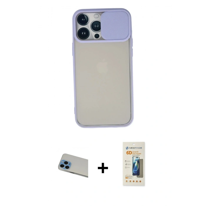MARSİLYAN™- iPhone 13 Pro Max Kılıf Vadi Çizgi - Siyah 6D Mat Seramik Hayalet Nano Ekran Koruyucu + Rainbow Kamera Lens Koruma Cam - MI