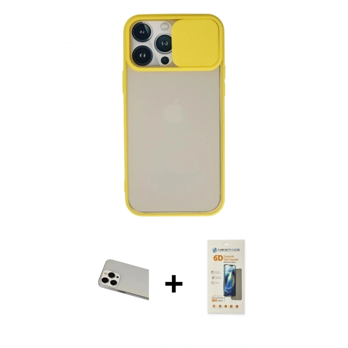 MARSİLYAN™- iPhone 13 Pro Max Kılıf Vadi Çizgi - Siyah 6D Mat Seramik Hayalet Nano Ekran Koruyucu + Rainbow Kamera Lens Koruma Cam - BZ
