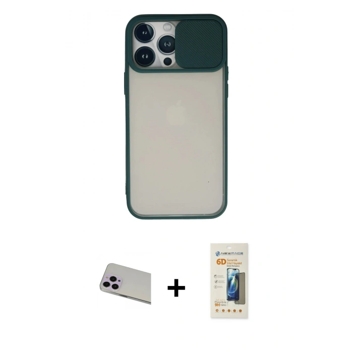 MARSİLYAN™- iPhone 13 Pro Max Kılıf Vadi Çizgi - Siyah 6D Mat Seramik Hayalet Nano Ekran Koruyucu + Rainbow Kamera Lens Koruma Cam - MR