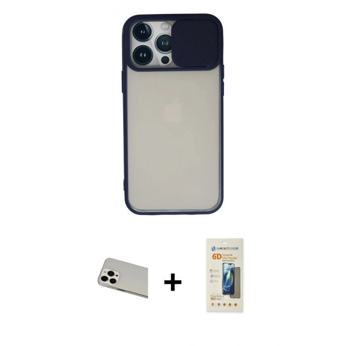 MARSİLYAN™- iPhone 13 Pro Max Kılıf Vadi Çizgi - Siyah 6D Mat Seramik Hayalet Nano Ekran Koruyucu + Rainbow Kamera Lens Koruma Cam - BZ