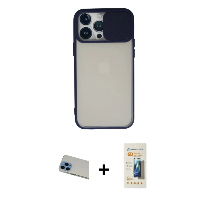 MARSİLYAN™- iPhone 13 Pro Max Kılıf Vadi Çizgi - Siyah 6D Mat Seramik Hayalet Nano Ekran Koruyucu + Rainbow Kamera Lens Koruma Cam - MI