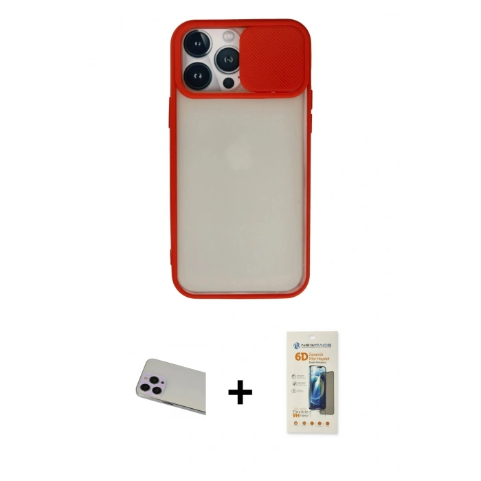 MARSİLYAN™- iPhone 13 Pro Max Kılıf Vadi Çizgi - Siyah 6D Mat Seramik Hayalet Nano Ekran Koruyucu + Rainbow Kamera Lens Koruma Cam - MR