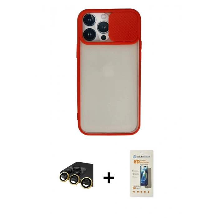 MARSİLYAN™- iPhone 13 Pro Max Kılıf Vadi Çizgi - Siyah 6D Mat Seramik Hayalet Nano Ekran Koruyucu + Raze Metal Kamera Lens - GD