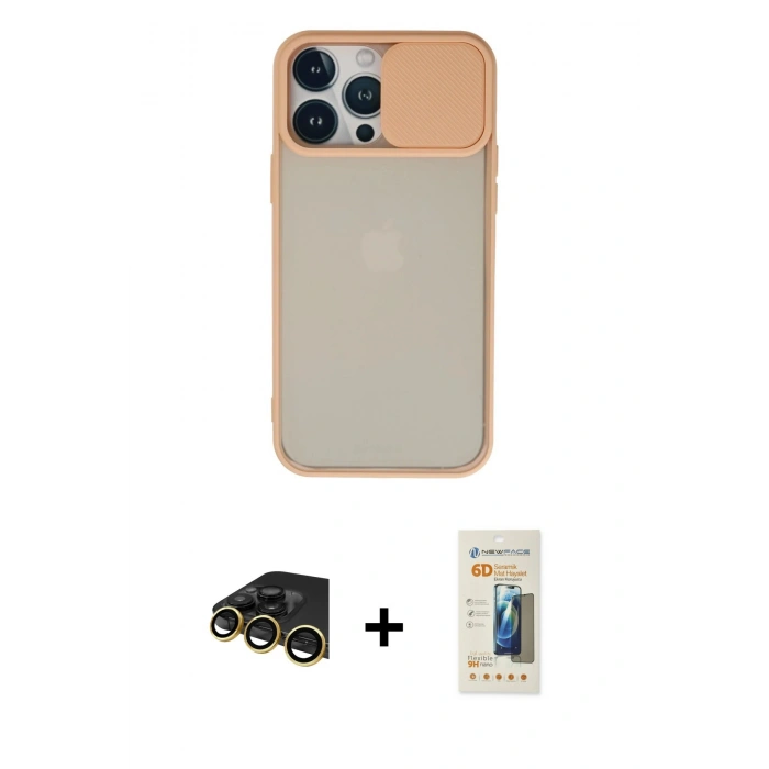 MARSİLYAN™- iPhone 13 Pro Max Kılıf Vadi Çizgi - Siyah 6D Mat Seramik Hayalet Nano Ekran Koruyucu + Raze Metal Kamera Lens - GD