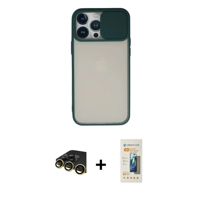 MARSİLYAN™- iPhone 13 Pro Max Kılıf Vadi Çizgi - Siyah 6D Mat Seramik Hayalet Nano Ekran Koruyucu + Raze Metal Kamera Lens - GD