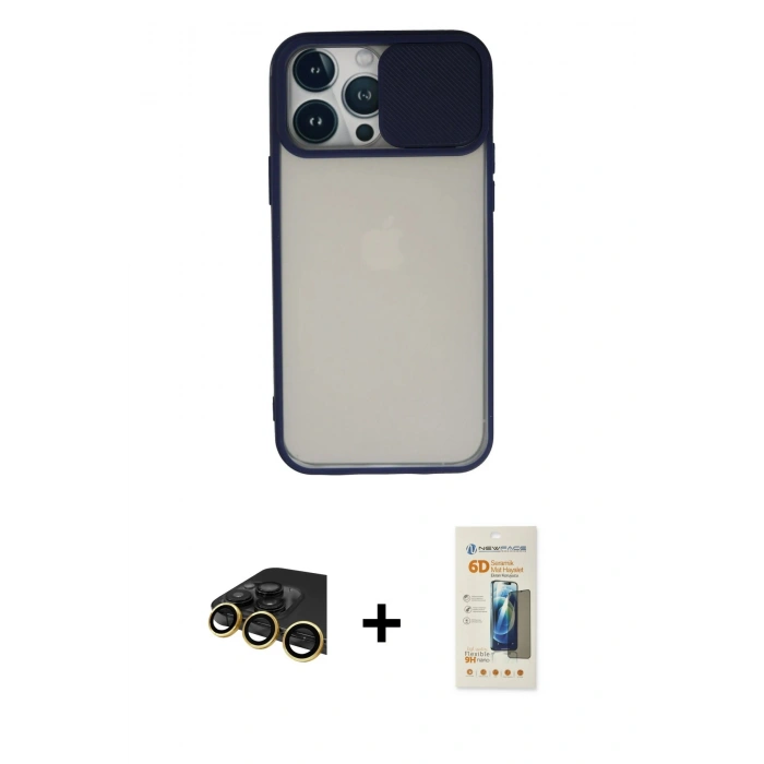 MARSİLYAN™- iPhone 13 Pro Max Kılıf Vadi Çizgi - Siyah 6D Mat Seramik Hayalet Nano Ekran Koruyucu + Raze Metal Kamera Lens - GD