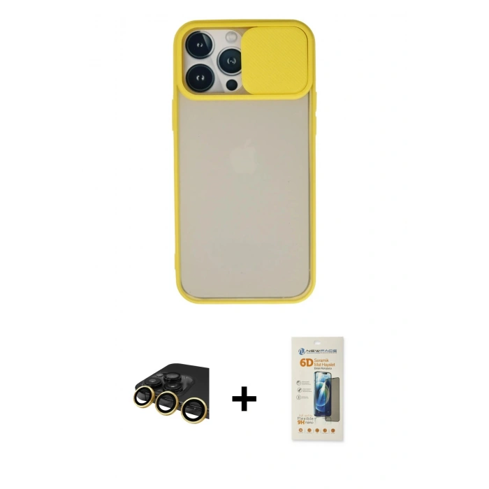 MARSİLYAN™- iPhone 13 Pro Max Kılıf Vadi Çizgi - Siyah 6D Mat Seramik Hayalet Nano Ekran Koruyucu + Raze Metal Kamera Lens - GD