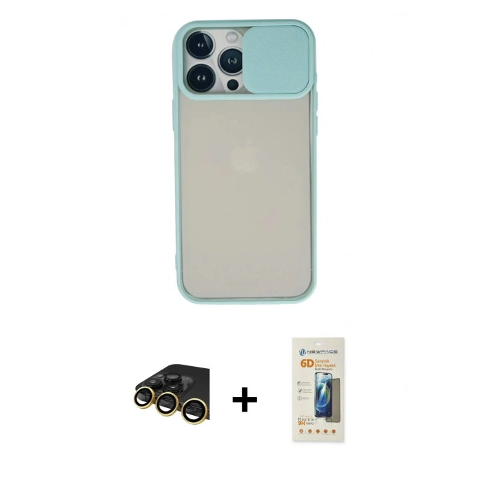 MARSİLYAN™- iPhone 13 Pro Max Kılıf Vadi Çizgi - Siyah 6D Mat Seramik Hayalet Nano Ekran Koruyucu + Raze Metal Kamera Lens - GD