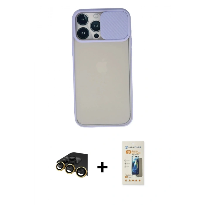 MARSİLYAN™- iPhone 13 Pro Max Kılıf Vadi Çizgi - Siyah 6D Mat Seramik Hayalet Nano Ekran Koruyucu + Raze Metal Kamera Lens - GD