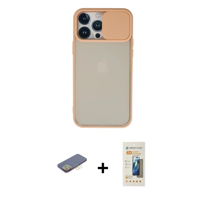 MARSİLYAN™- iPhone 13 Pro Max Kılıf Vadi Çizgi - Siyah 6D Mat Seramik Hayalet Nano Ekran Koruyucu + Renkli Kamera Lens Koruma Cam - SI