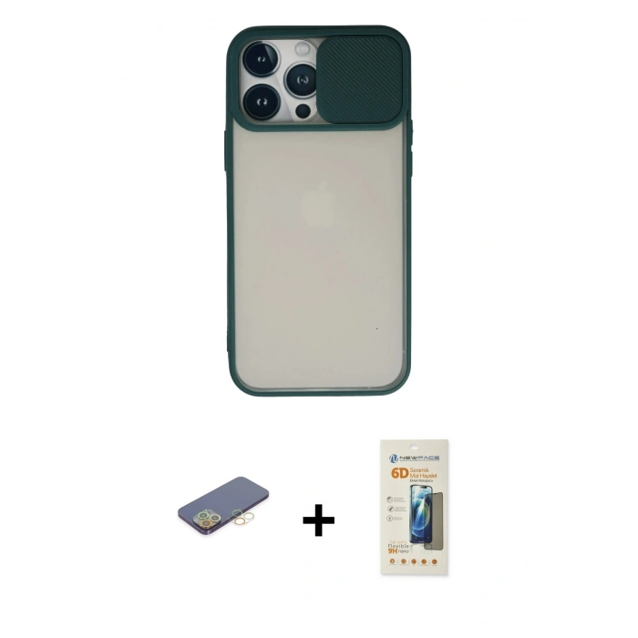 MARSİLYAN™- iPhone 13 Pro Max Kılıf Vadi Çizgi - Siyah 6D Mat Seramik Hayalet Nano Ekran Koruyucu + Renkli Kamera Lens Koruma Cam - SI