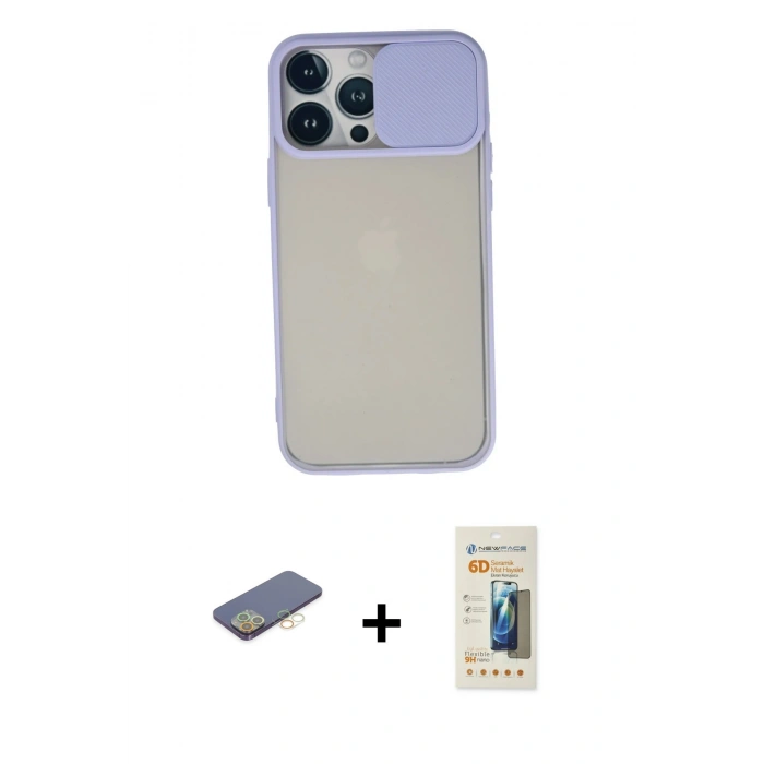 MARSİLYAN™- iPhone 13 Pro Max Kılıf Vadi Çizgi - Siyah 6D Mat Seramik Hayalet Nano Ekran Koruyucu + Renkli Kamera Lens Koruma Cam - SI