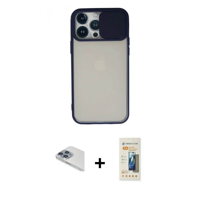 MARSİLYAN™- iPhone 13 Pro Max Kılıf Vadi Çizgi - Siyah 6D Mat Seramik Hayalet Nano Ekran Koruyucu + Pers Alüminyum Kamera Lens - SABE