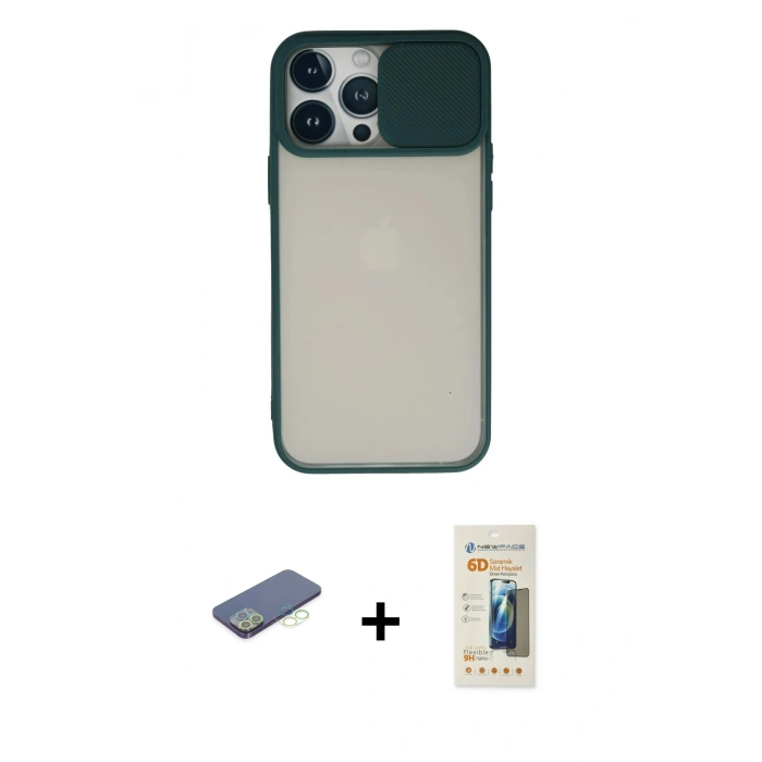 MARSİLYAN™- iPhone 13 Pro Max Kılıf Vadi Çizgi - Siyah 6D Mat Seramik Hayalet Nano Ekran Koruyucu + Renkli Kamera Lens Koruma Cam - YL