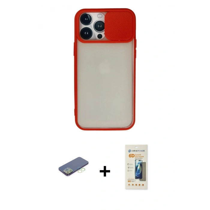 MARSİLYAN™- iPhone 13 Pro Max Kılıf Vadi Çizgi - Siyah 6D Mat Seramik Hayalet Nano Ekran Koruyucu + Renkli Kamera Lens Koruma Cam - YL