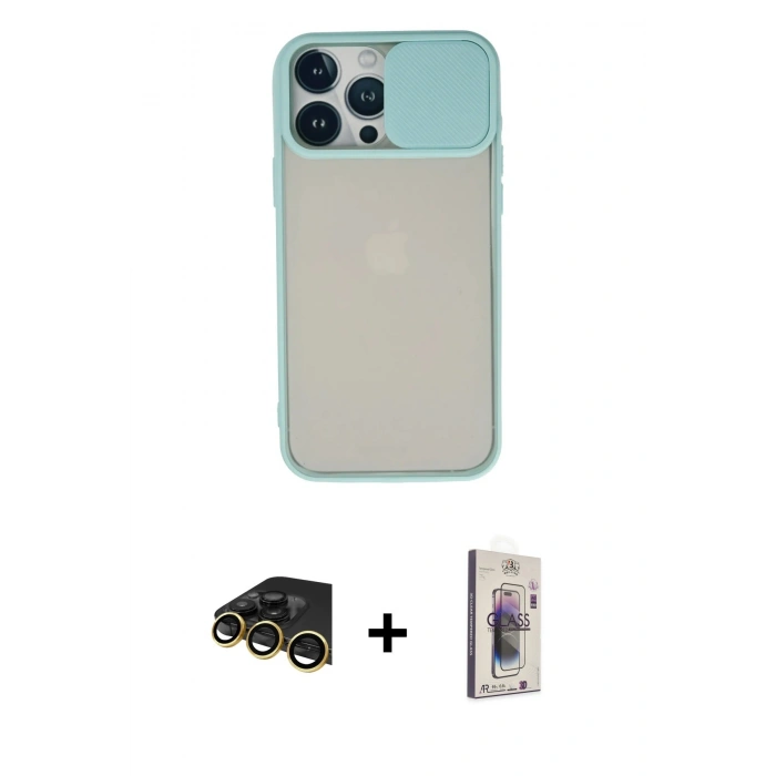 MARSİLYAN™- iPhone 13 Pro Max Kılıf Vadi Çizgi - Siyah Bilvis 3D Cam Ekran Koruyucu + Raze Metal Kamera Lens - GD