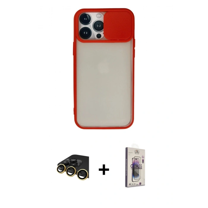 MARSİLYAN™- iPhone 13 Pro Max Kılıf Vadi Çizgi - Siyah Bilvis 3D Cam Ekran Koruyucu + Raze Metal Kamera Lens - GD