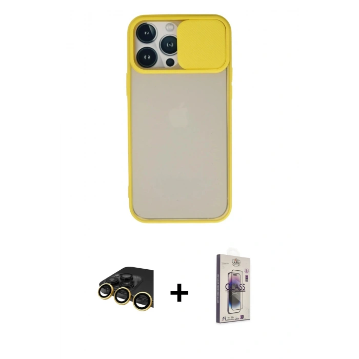 MARSİLYAN™- iPhone 13 Pro Max Kılıf Vadi Çizgi - Siyah Bilvis 3D Cam Ekran Koruyucu + Raze Metal Kamera Lens - GD