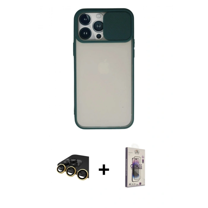 MARSİLYAN™- iPhone 13 Pro Max Kılıf Vadi Çizgi - Siyah Bilvis 3D Cam Ekran Koruyucu + Raze Metal Kamera Lens - GD