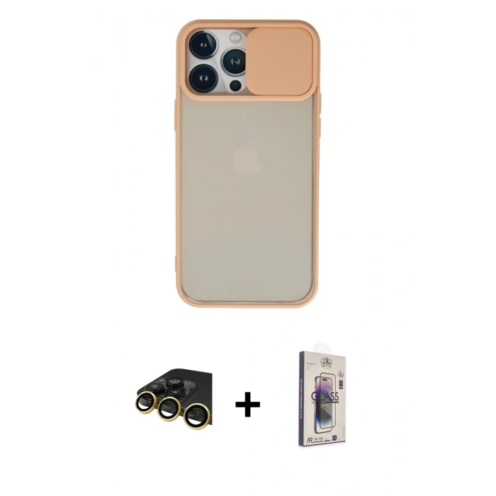 MARSİLYAN™- iPhone 13 Pro Max Kılıf Vadi Çizgi - Siyah Bilvis 3D Cam Ekran Koruyucu + Raze Metal Kamera Lens - GD