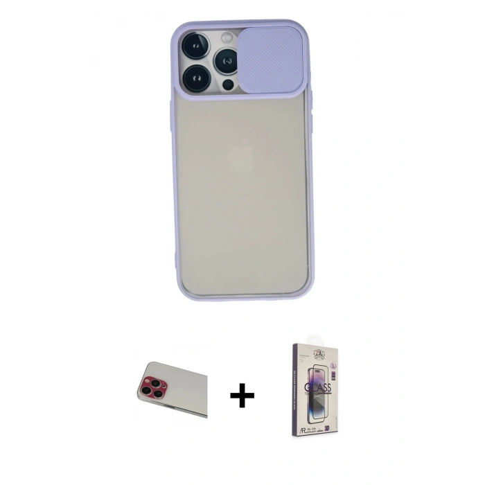 MARSİLYAN™- iPhone 13 Pro Max Kılıf Vadi Çizgi - Siyah Bilvis 3D Cam Ekran Koruyucu + Rainbow Kamera Lens Koruma Cam - KI