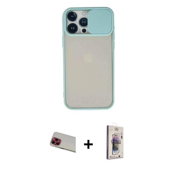 MARSİLYAN™- iPhone 13 Pro Max Kılıf Vadi Çizgi - Siyah Bilvis 3D Cam Ekran Koruyucu + Rainbow Kamera Lens Koruma Cam - KI