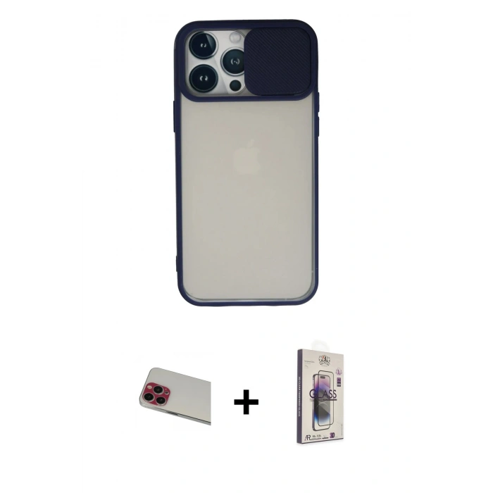 MARSİLYAN™- iPhone 13 Pro Max Kılıf Vadi Çizgi - Siyah Bilvis 3D Cam Ekran Koruyucu + Rainbow Kamera Lens Koruma Cam - KI