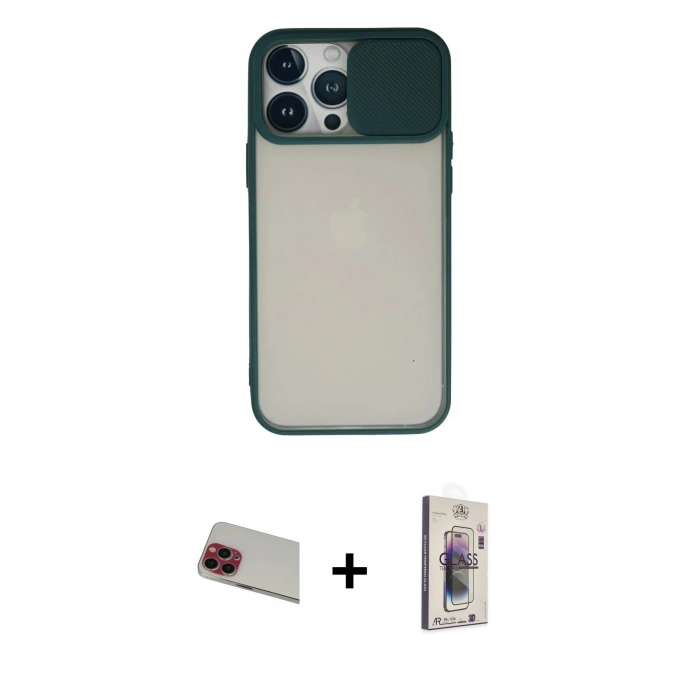 MARSİLYAN™- iPhone 13 Pro Max Kılıf Vadi Çizgi - Siyah Bilvis 3D Cam Ekran Koruyucu + Rainbow Kamera Lens Koruma Cam - KI