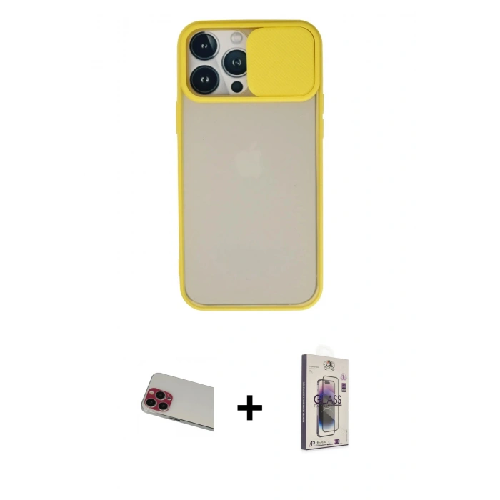 MARSİLYAN™- iPhone 13 Pro Max Kılıf Vadi Çizgi - Siyah Bilvis 3D Cam Ekran Koruyucu + Rainbow Kamera Lens Koruma Cam - KI