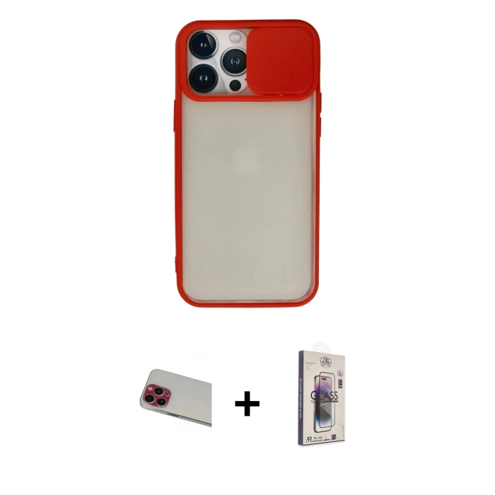 MARSİLYAN™- iPhone 13 Pro Max Kılıf Vadi Çizgi - Siyah Bilvis 3D Cam Ekran Koruyucu + Rainbow Kamera Lens Koruma Cam - KI