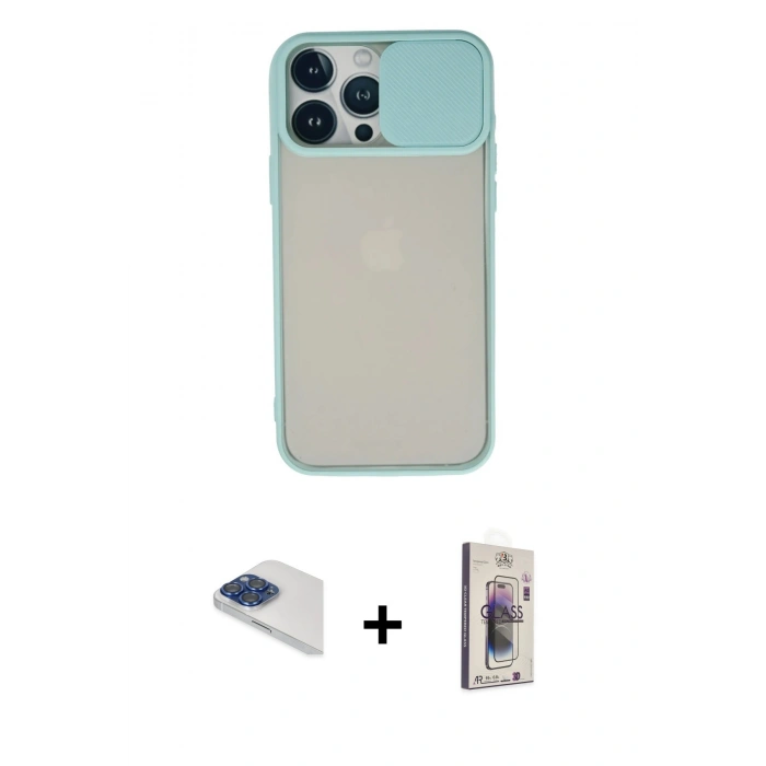MARSİLYAN™- iPhone 13 Pro Max Kılıf Vadi Çizgi - Siyah Bilvis 3D Cam Ekran Koruyucu + Pers Alüminyum Kamera Lens - LT