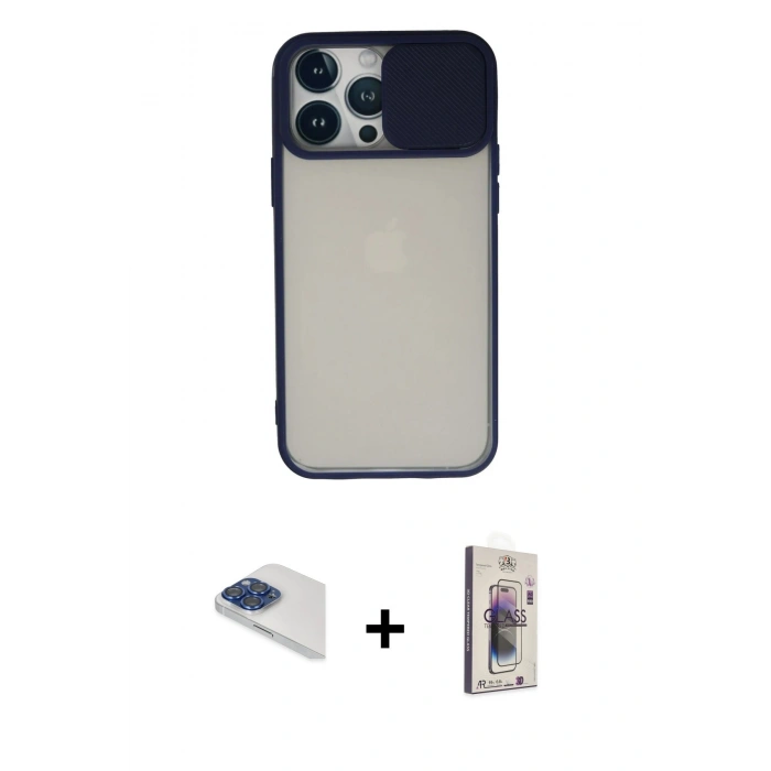 MARSİLYAN™- iPhone 13 Pro Max Kılıf Vadi Çizgi - Siyah Bilvis 3D Cam Ekran Koruyucu + Pers Alüminyum Kamera Lens - LT