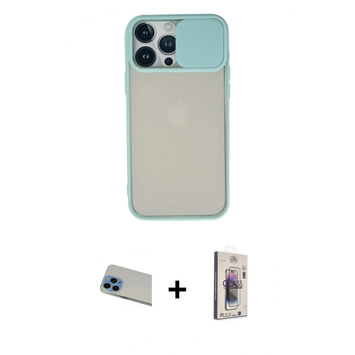 MARSİLYAN™- iPhone 13 Pro Max Kılıf Vadi Çizgi - Siyah Bilvis 3D Cam Ekran Koruyucu + Rainbow Kamera Lens Koruma Cam - MI