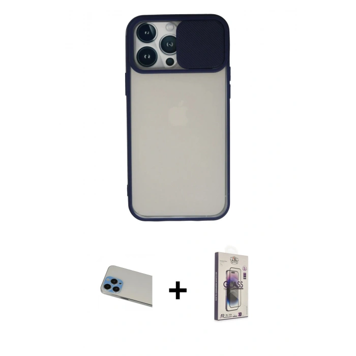 MARSİLYAN™- iPhone 13 Pro Max Kılıf Vadi Çizgi - Siyah Bilvis 3D Cam Ekran Koruyucu + Rainbow Kamera Lens Koruma Cam - MI