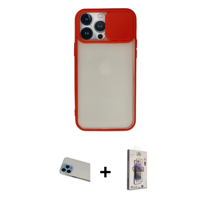 MARSİLYAN™- iPhone 13 Pro Max Kılıf Vadi Çizgi - Siyah Bilvis 3D Cam Ekran Koruyucu + Rainbow Kamera Lens Koruma Cam - MI