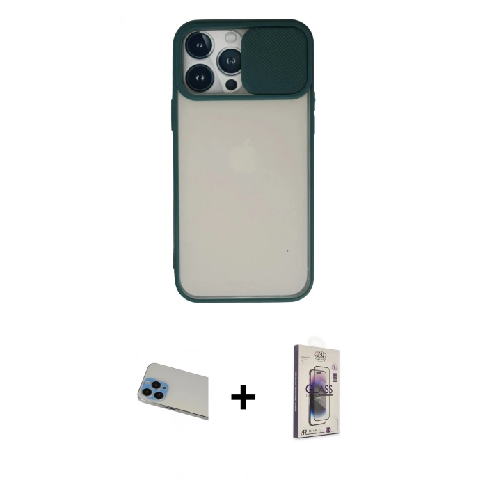 MARSİLYAN™- iPhone 13 Pro Max Kılıf Vadi Çizgi - Siyah Bilvis 3D Cam Ekran Koruyucu + Rainbow Kamera Lens Koruma Cam - MI