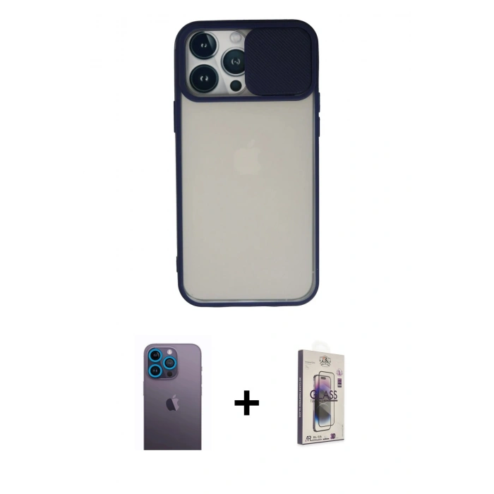 MARSİLYAN™- iPhone 13 Pro Max Kılıf Vadi Çizgi - Siyah Bilvis 3D Cam Ekran Koruyucu + Neon Fosforlu Kamera Lens - MI