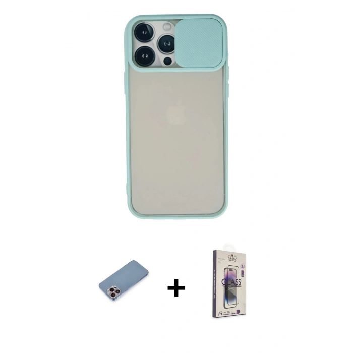 MARSİLYAN™- iPhone 13 Pro Max Kılıf Vadi Çizgi - Siyah Bilvis 3D Cam Ekran Koruyucu + Pembe Shine Kamera Lens Koruma Cam