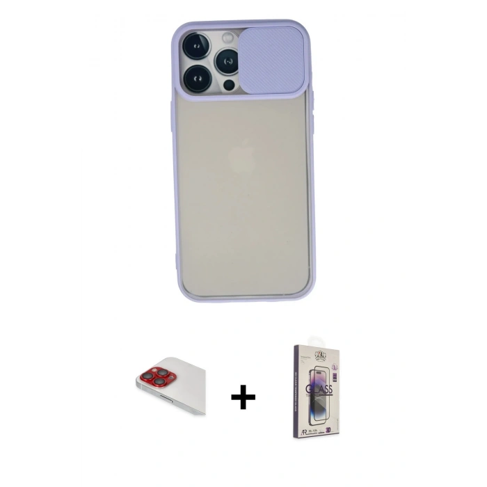 MARSİLYAN™- iPhone 13 Pro Max Kılıf Vadi Çizgi - Siyah Bilvis 3D Cam Ekran Koruyucu + Pers Alüminyum Kamera Lens - KI