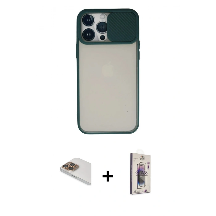 MARSİLYAN™- iPhone 13 Pro Max Kılıf Vadi Çizgi - Siyah Bilvis 3D Cam Ekran Koruyucu + Pers Alüminyum Kamera Lens - GD