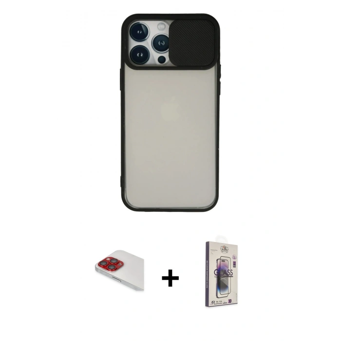 MARSİLYAN™- iPhone 13 Pro Max Kılıf Vadi Çizgi - Siyah Bilvis 3D Cam Ekran Koruyucu + Pers Alüminyum Kamera Lens - KI