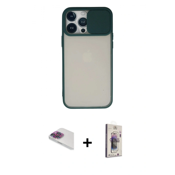 MARSİLYAN™- iPhone 13 Pro Max Kılıf Vadi Çizgi - Siyah Bilvis 3D Cam Ekran Koruyucu + Pers Alüminyum Kamera Lens - GI
