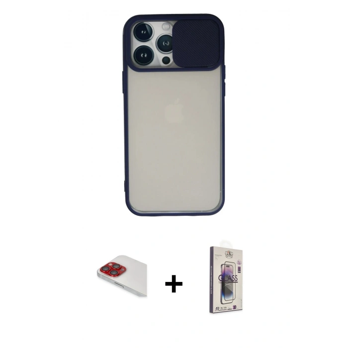 MARSİLYAN™- iPhone 13 Pro Max Kılıf Vadi Çizgi - Siyah Bilvis 3D Cam Ekran Koruyucu + Pers Alüminyum Kamera Lens - KI