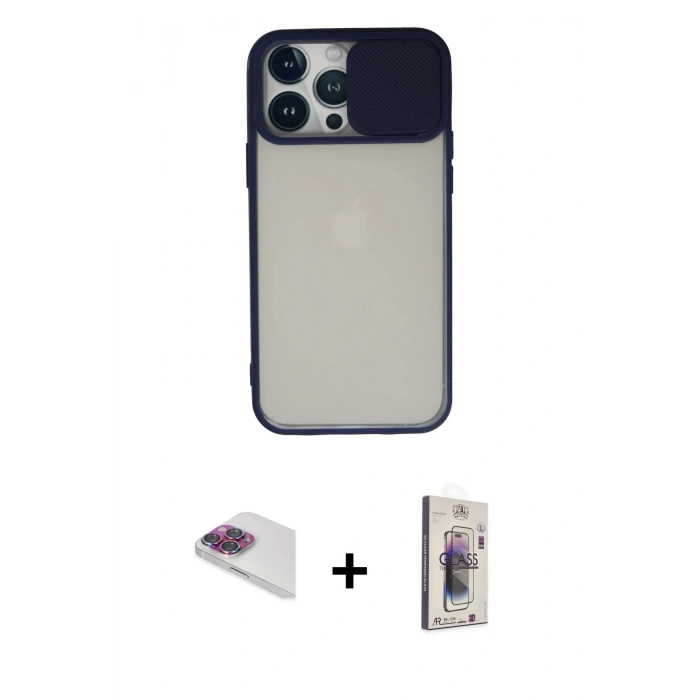 MARSİLYAN™- iPhone 13 Pro Max Kılıf Vadi Çizgi - Siyah Bilvis 3D Cam Ekran Koruyucu + Pers Alüminyum Kamera Lens - GI